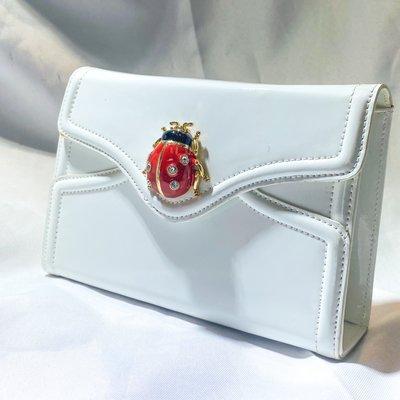 Kenneth Jay Lane White Patent Leather Purse with Ladybug.