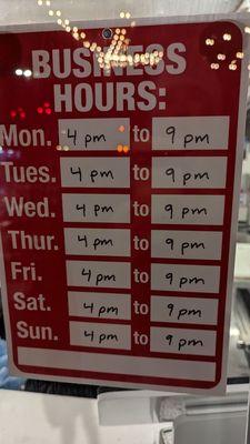 OC Hours Jan 2023 4-9 PM Daily