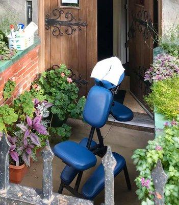 Free chair on the outdoor patio massage most Saturday mornings, weather permitting. 5-10 min sessions