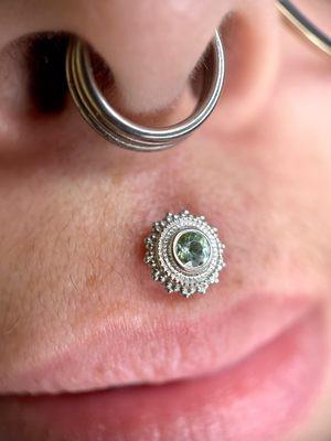 Sea foam tourmaline and white gold