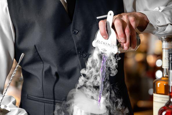 Dry ice cocktail chilling.