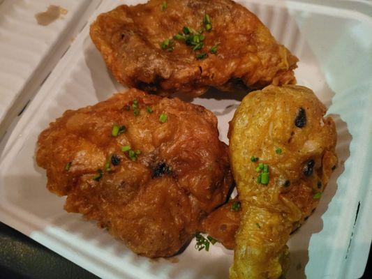 Huge pieces of chicken with thick batter