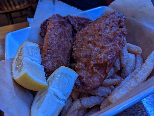 Fish and chips serve blazing hot along with glazing hot fries.