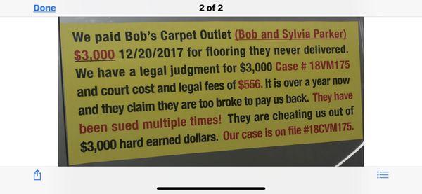 Bob's Capet, Buyer beware!