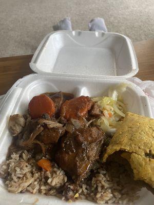 Stew Chicken lunch special. I had eaten some already before remembering to take the picture lol!!