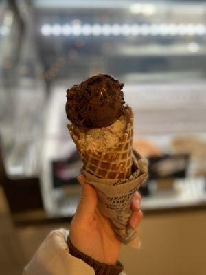 Brambleberry Crisp + Texas Sheet Cake on waffle cone