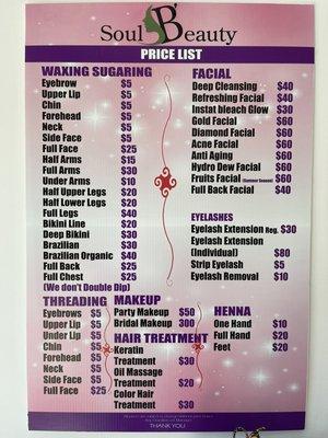 Price list