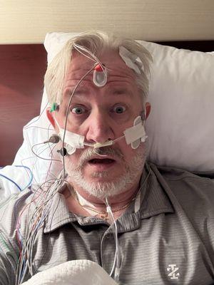 Sleep study patient having a little fun