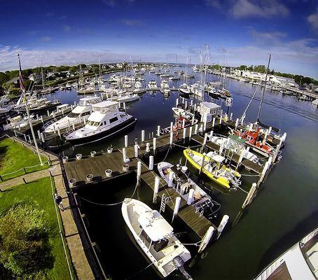 MacDougalls' Cape Cod Marine Service aerial photo. Taken just north of the fuel dock (C-dock) looking southward towards Vineyard Sound.