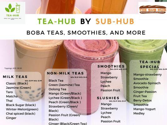 Now we serve boba teas, smoothies,  green teas and fresh press juices!