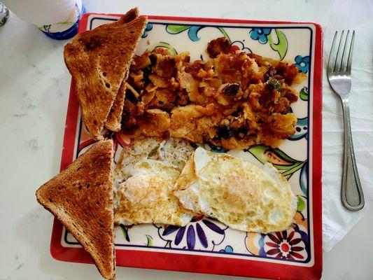 2 Eggs, any style with home fries and toast: $6.95!