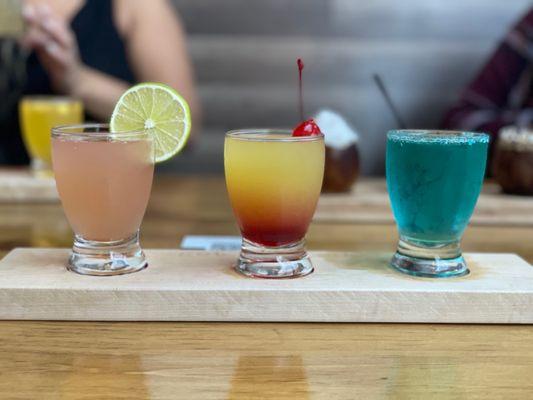 Mimosa Flight ($15) from left to right (Guava Lime, Pineapple Sunrise, Blue Raspberry)