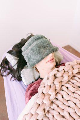 What to expect at FACE during your treatment. A weighted blanket and soothing eye mask.