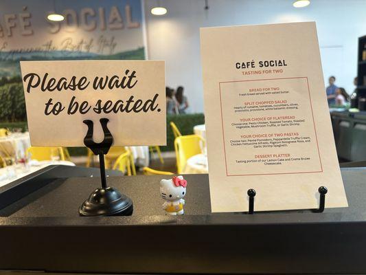 As of 7/29/24 was told Cafe Social Tasting for Two menu is $49