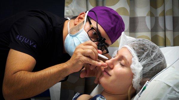 Kian Karimi, MD, FACS with rhinoplasty patient in Los Angeles, CA.