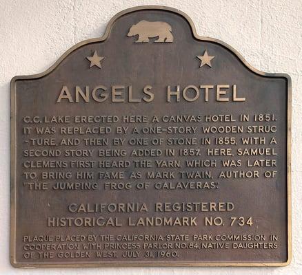 Plaque on Historic Angels Hotel building & Home of Calaveras Coins & Jewelry