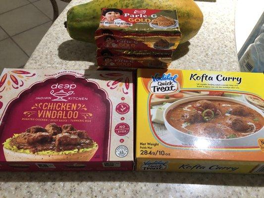 My favorite Indian cookies, Parle-G and chicken Vindaloo and Kofta Curry!