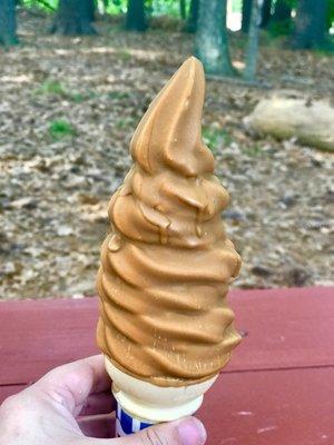 Soft serve black raspberry and coffee twist - peanut butter dipped