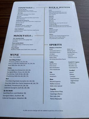 Drink menu