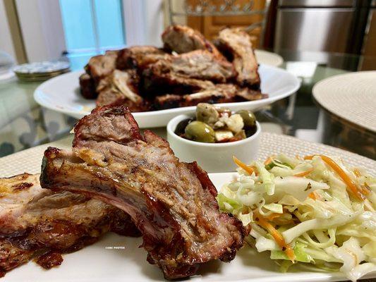 When you mix good flavors, then the food turns into the orchestra. 
 -Ribs, antipasti, and homemade dressing for coleslaw.