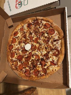 Pepperoni and bacon pizza