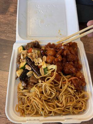 #2 combo with noodles, tso chicken & Mongolian beef (and peanuts).