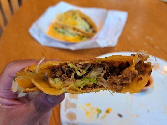 Inside a beef taco