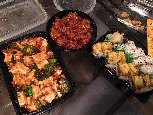 Mapo tofu , general Tso's chicken n Mexican roll n spicy yellowtail roll delivered