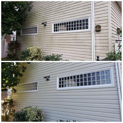 Long Island, Massapequa NY vinyl siding soft washing and power washing by Beyond Maids.