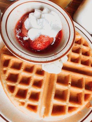 Waffle with strawberry topping (toppings used to be way better!!)