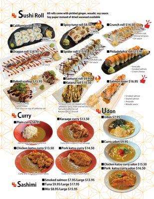 Sushi Roll, Curry, Udon Menu