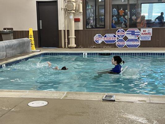 My son practicing his swim/roll/swim with Miss Marilyn :)