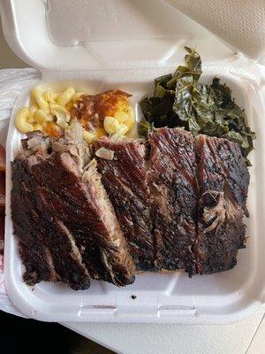 Half slab rib, macaroni and cheese with collard greens