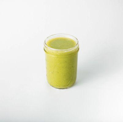 Green Machine Smoothie; Cucumber, Pear, Avocado, Spinach, Ginger, Honey Drizzle, Fresh Pressed Lemon Juice, and Coconut Water.