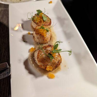 Butternut squash compote on perfectly seared scallops.