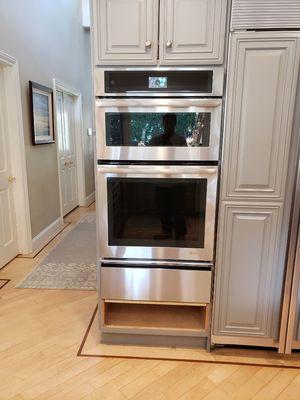 Cabinet modifications micro oven combo with separate warming drawer underneath installed by John R.