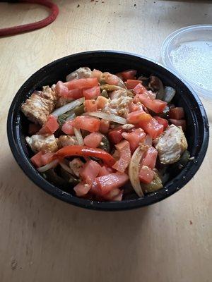 Chicken fajita rice bowl.