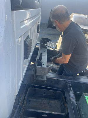 Doing what he does best! Welding and fixing a muffler