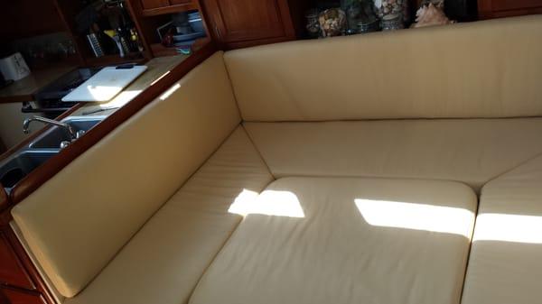 Julia did a wonderful job on our Catalina 36 settee. She used golden ultra leather.