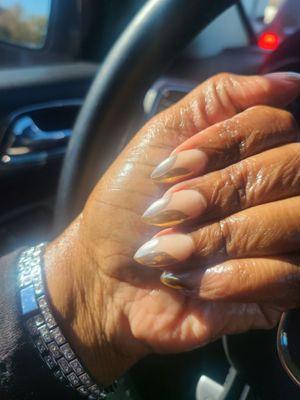 Gold and Silver chrome nail design