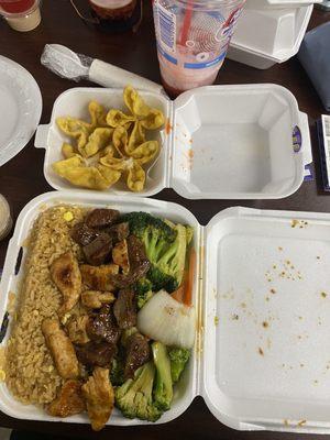 steak and chicken hibachi dinner and 7. Crab Rangoon(6pc)