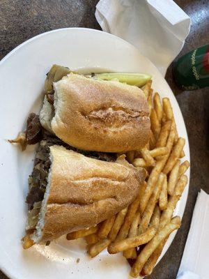 Cheesesteak w/ fries and a pickle ... Yummmy..