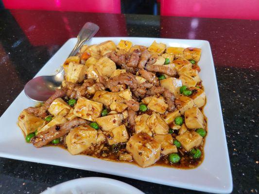 Mapo tofu and pork is a spicier Szchuan option.