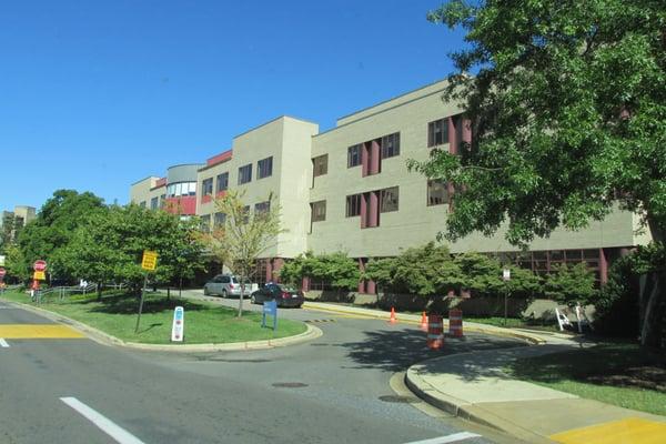 view of front of Rehab hosp from towards VA hosp area