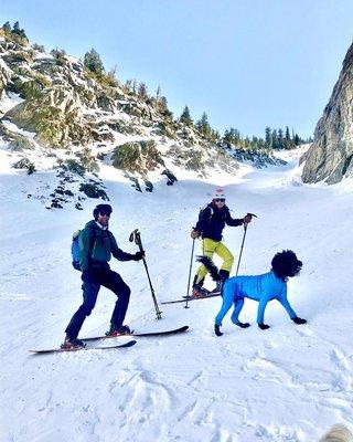 Erik with Lisa and Mochi skiing the Eastern Sierra