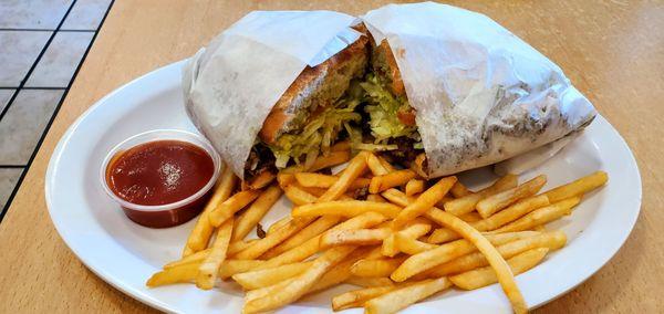 Carne Asada Torta with Fries