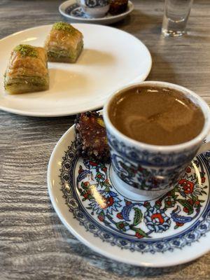 Turkish coffee and baklava.