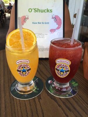 Cool drinks for a hot day!!! Fresh squeezed orange juice margarita and rum runner