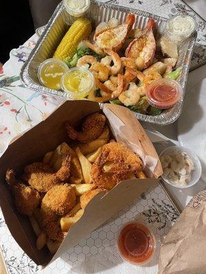 4. Two Piece Lobster Tails & 1/2 lb. Shrimp Platter and 2. Fried Shrimp with fries