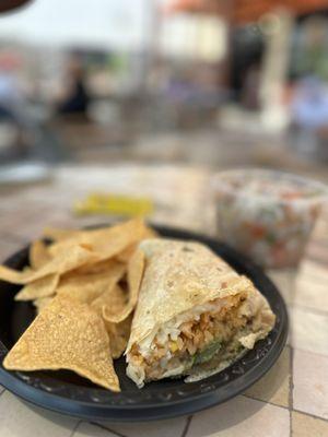 Carne Asada Burrito and Tortilla Chips